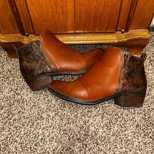 Brown booties with western looking tooled leather